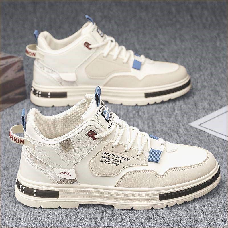 男鞋秋季百搭休闲运动板鞋2023新皮面工装马丁靴夏季透气青少年中