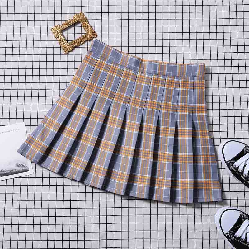 网红Women High Waist Pleated Skirt School Mini Skirts for Gi