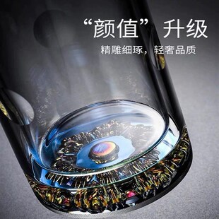 蓝水晶双层玻璃杯茶水分离泡茶杯子车载水杯礼品定制刻字印logo