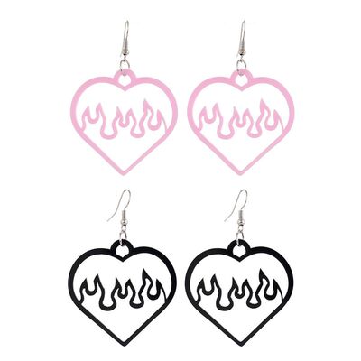 推荐2 pairs of black pink hollow-out flame earrings in summe