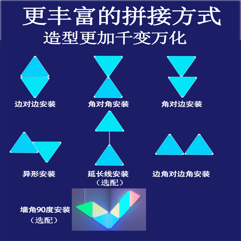 速发RGB智能奇光板cololight量子灯电竞房装饰氛围灯三角形壁灯蜂