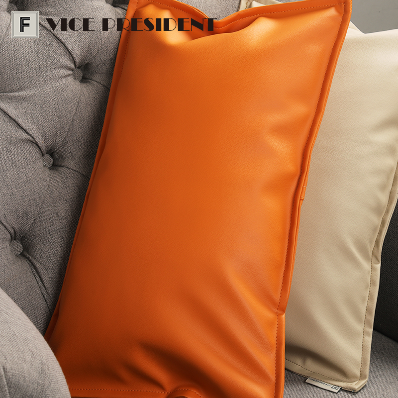 早秋PU柠檬黄j纯色皮质腰靠沙发床抱枕腰枕汽车护腰办公室靠垫靠