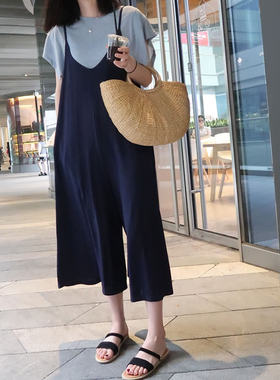 孕妇夏装套装两件套孕妇裤子夏季薄款外穿宽松阔腿裤背带裤潮妈
