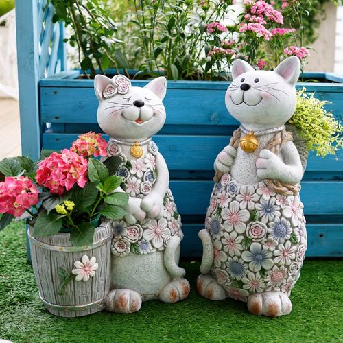 招财猫咪摆件花园庭院创意动物卡通户外装饰花盆园林园艺阳台布置