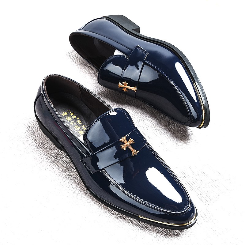 春秋季新款男士英伦风蓝色亮皮商务休闲皮鞋发型师潮流尖头男鞋子