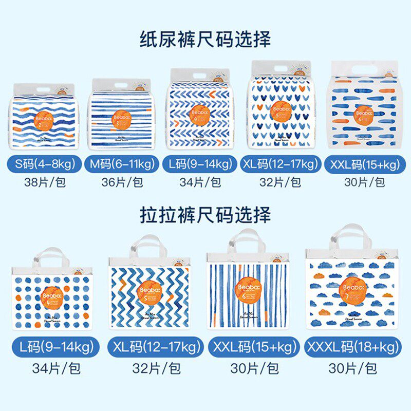 beaba碧芭盛夏光年婴儿纸尿裤拉拉裤尿不g湿超薄透气xlxxl3xl正品
