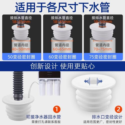 厨房下水管防返臭神器洗衣机排水道溢水50硅胶盖密封圈堵口器塞