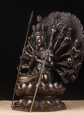 千手观音佛像铜摆件家用供奉生肖鼠守护神本命佛黄铜佛像摆件