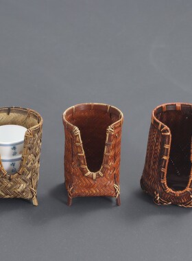 手工竹编竹节杯笼复古禅意杯篓 配件杯架品茗杯收纳筒筷子篓茶具