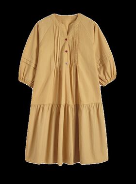 2024秋装新款孕妇七分r袖连衣裙时尚中长款韩版A字裙潮妈衬衫裙子