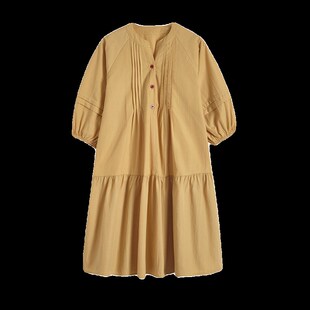 2024秋装新款孕妇七分r袖连衣裙时尚中长款韩版A字裙潮妈衬衫裙子