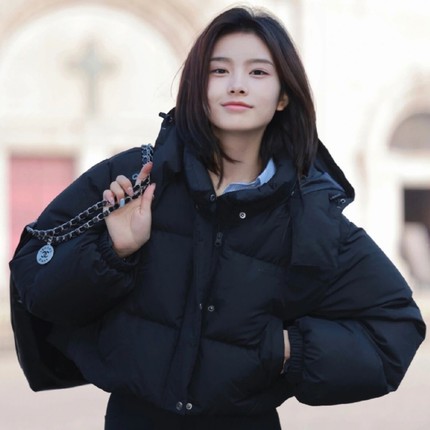 小个子短款黑色羽绒棉服女2023秋冬季新款加厚学生百搭Z面包服外