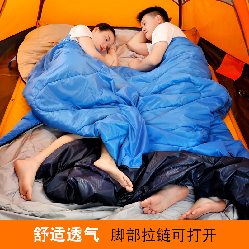 户外露营睡袋三人轻便携加大x加厚保暖野营旅行睡袋防寒单双人四