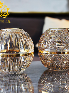 欧式轻奢描金水晶玻璃家用酒店抽取式卫生纸盒桌面茶几餐巾纸盒装