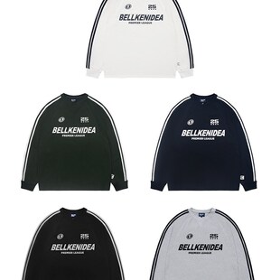 BELLKENIDEA早起工作室 300G经典复N古三条杠插肩长袖T恤男女