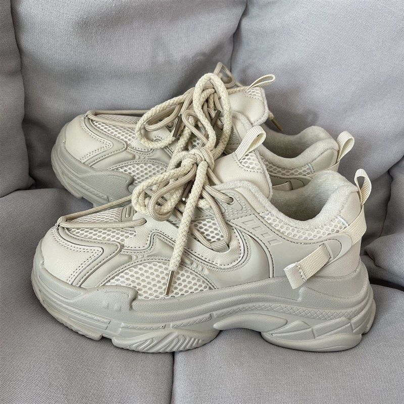 冬季男鞋国潮奶油米色加绒老爹鞋轻便休闲厚底学生保暖二棉运动鞋,流行男鞋,老爹鞋,淘宝优惠券,粉丝福利购,淘宝优惠卷