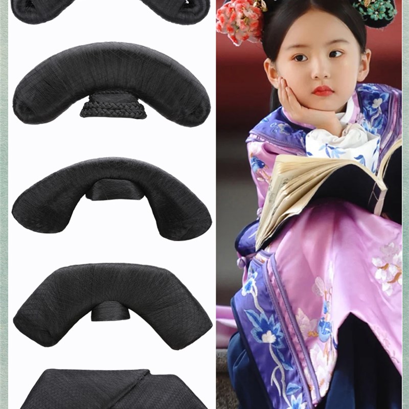 古装宫廷造型儿童格格插梳旗头假发清朝满族发型可爱女童发包675