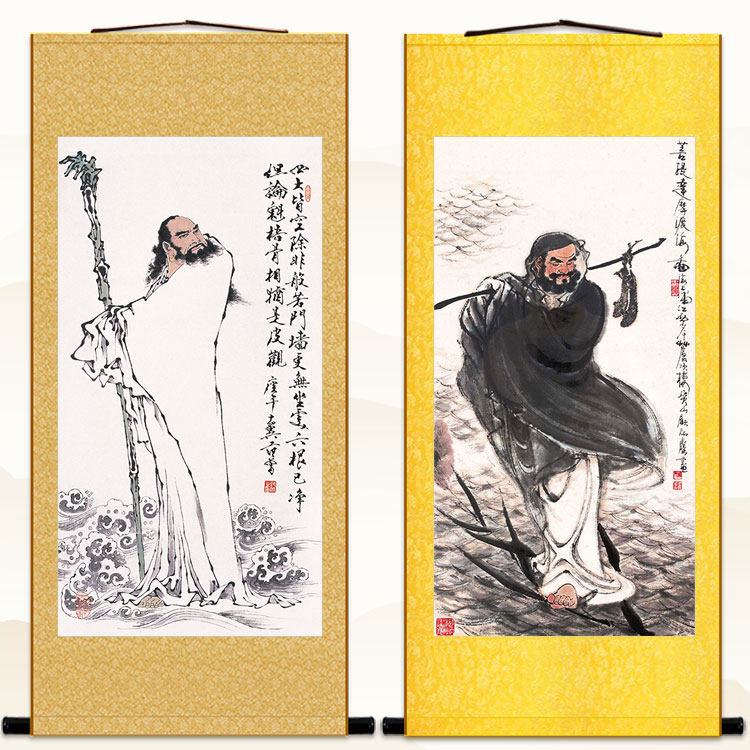 菩提达摩祖师画像 达摩渡江图 中式装饰画 丝绸画挂画 卷轴画定制