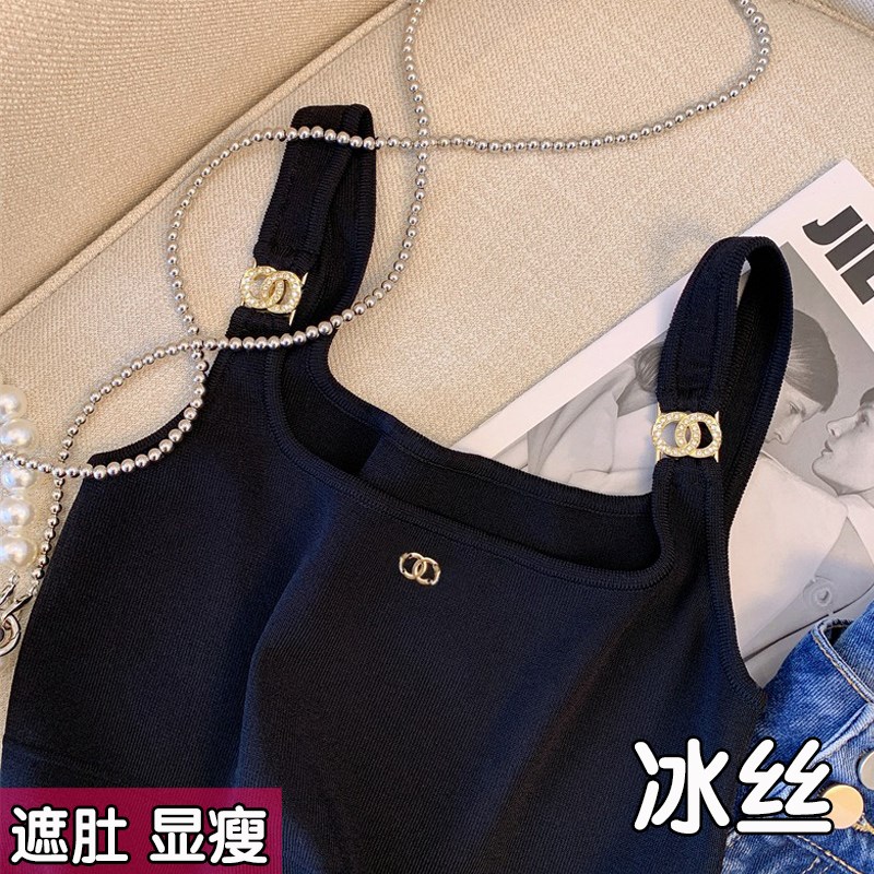 大码吊带背心女内搭外穿短款黑色针织无袖上衣冰丝T打底衫胖mm夏