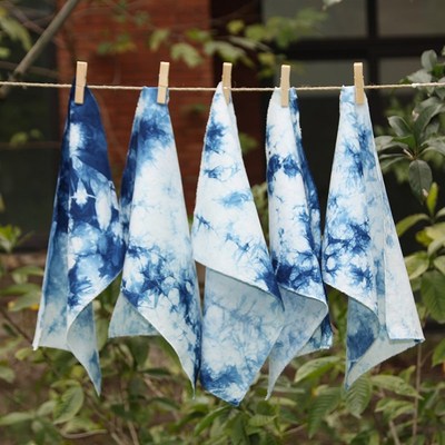 蓝染扎染蜡染布片 手工拼布d 环创文创iy作业布料 可开票