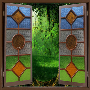 仿古彩色海棠压花玻璃老式满洲窗中式艺术玻璃屏风隔断墙玄关定制