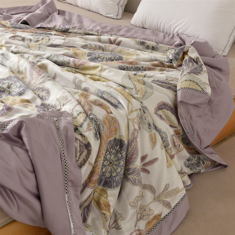 60支莱赛尔绗缝夏凉被 ab面印花凉感被子双人盖被空调被 家居床品