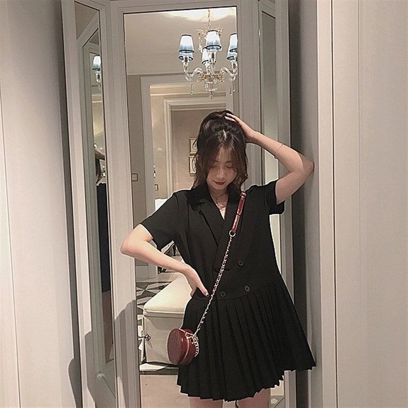 很仙智薰法式桔梗裙森系t甜美超仙女气质百褶小香风西装洋装子夏