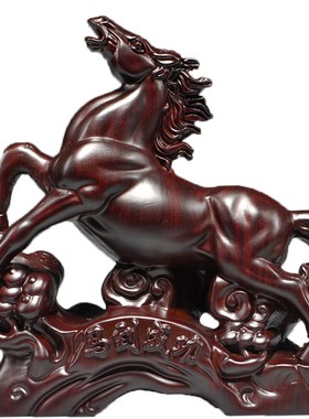 黑檀木雕马到成功摆件十二生肖实木马客厅办公装饰工艺品开业礼物