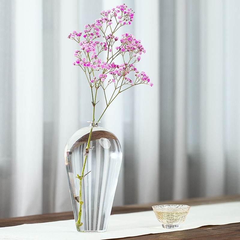 速发日式玻璃花瓶透明禅意新中式客厅插花摆件小口窄细口水养水培