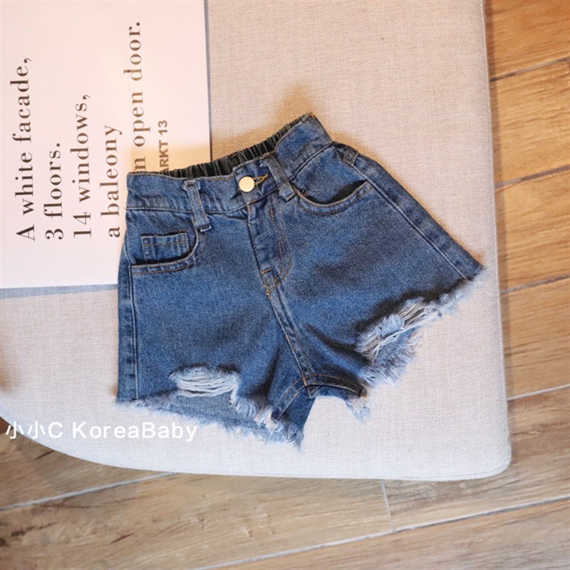 洋气百搭时髦破洞~儿童2021夏季新款牛仔短裤男女宝宝热裤潮