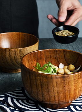 热销1Pc Wooden Bowl Japanese Style Wood Rice Soup Bowl Salad