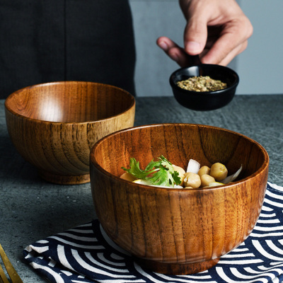 热销1Pc Wooden Bowl Japanese Style Wood Rice Soup Bowl Salad