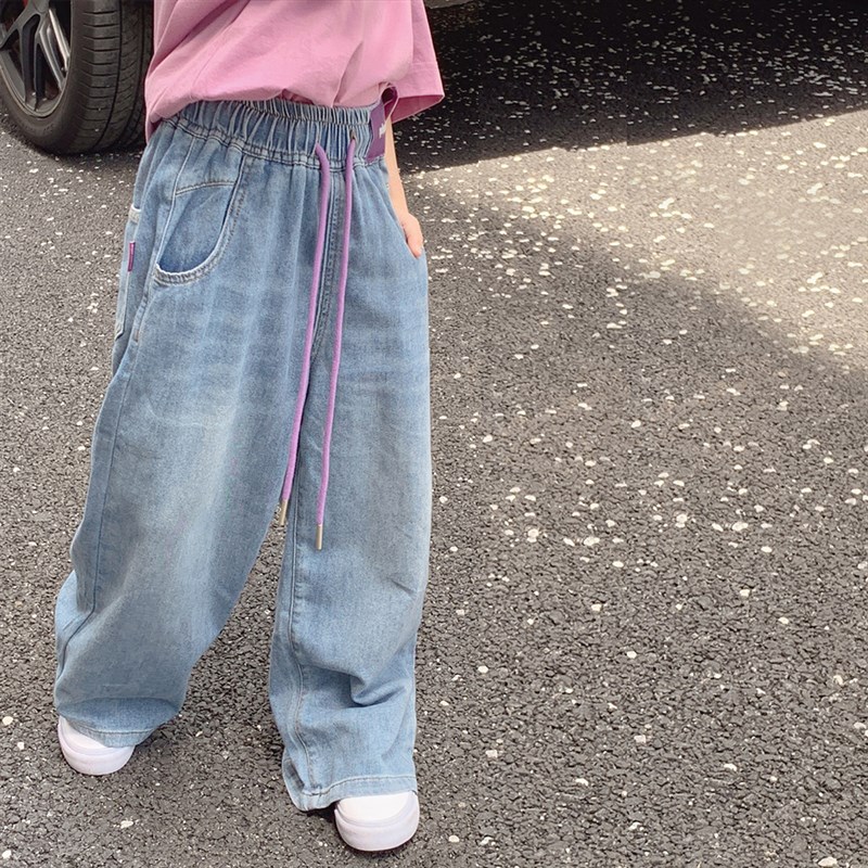 女童冰丝牛仔裤2025新款夏装儿童夏季裤子薄款洋气直筒阔腿防蚊裤