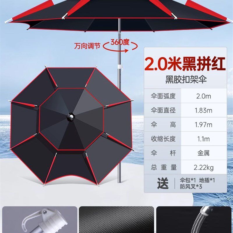 大钓伞加厚e黑胶钓鱼伞2023新款拐杖伞手杖伞防晒防暴雨遮阳伞折