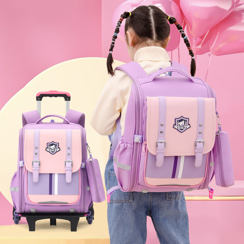 拉杆书包女孩男童小学生爬楼梯背包两用一至六p年级大容量轻便防
