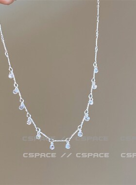 新品悠悠白茶 水滴流苏简约项链叠戴碎银子气质锁骨链长条几何颈