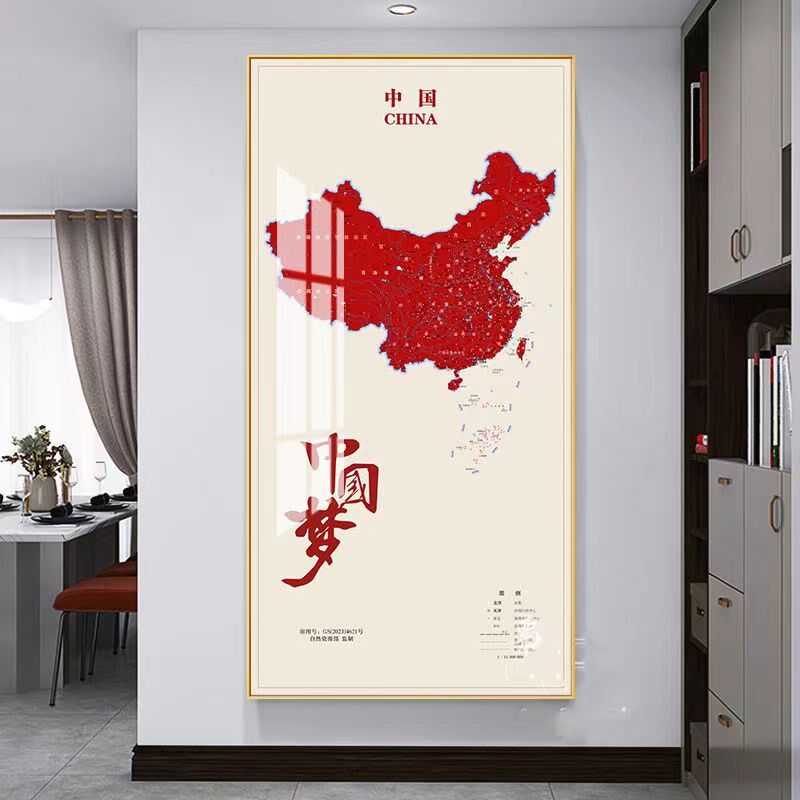 简约现代中国红色地图装饰画玄关过道走廊客厅沙发背景墙办公室画