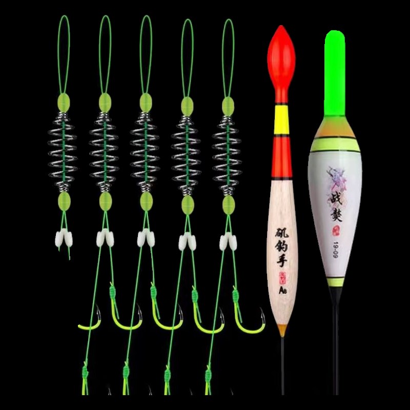 新型手竿鲢鳙钓组套装手杆浮钓花白鲢胖头鱼钩弹簧双钩钩线组