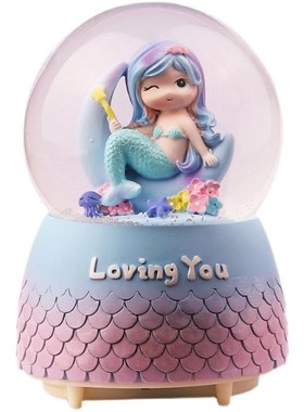梦幻美人鱼水晶球八音盒飘雪花彩灯女孩家居装饰桌面摆件生日礼物