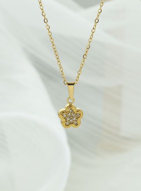 欧美几何图形f简约锆石项链女百搭高级感钛钢锁骨链不掉色项饰