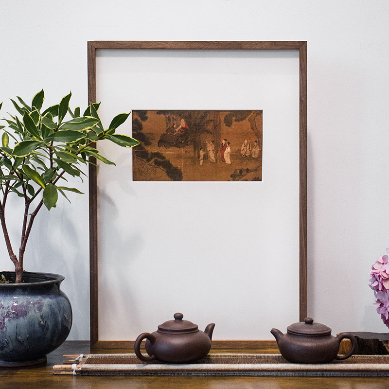 明清古典新中式实木装裱画框定制客厅挂墙装饰画照片黑胡桃木框图片