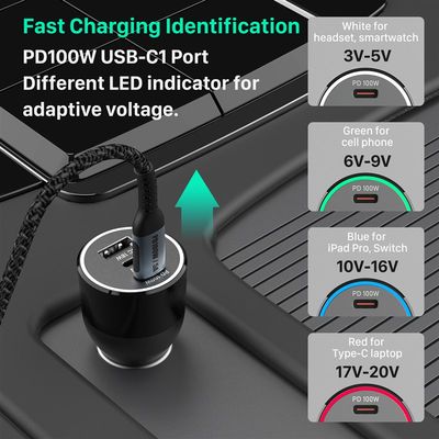 推荐3-Port USB C Car Charger 120W, QC5 PD 100W PPS 45W 30W Q