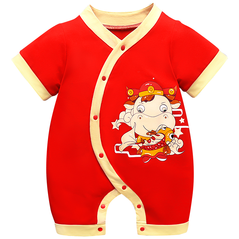 婴儿夏季百岁宴三个月男宝百日连体衣服百天宝宝刚满月夏装女薄款