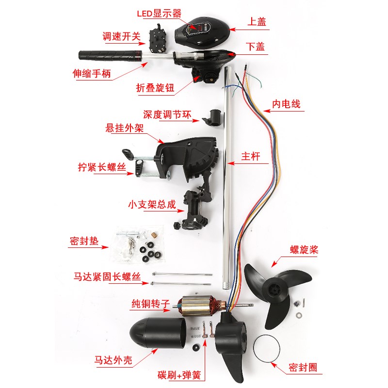 恒捷星24V250型号无刷电动推进器塑料船挂浆机船外机橡皮艇马达