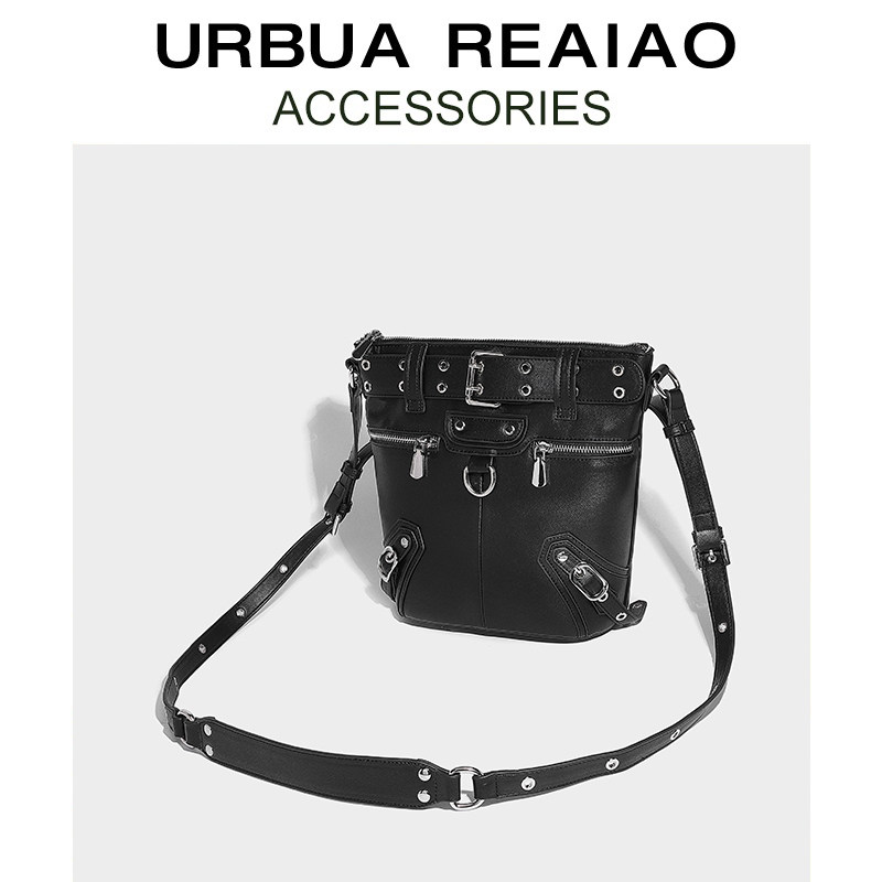 UR时尚重工铆钉机车包女2023新款小众高级感水桶包百搭单肩斜挎包,箱包皮具/热销女包/男包,水桶包,淘宝优惠券,粉丝福利购,淘宝优惠卷