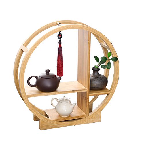 茶架子置物架小型博古架艺术品茶具陈列架茶室摆件竹制茶叶展示柜