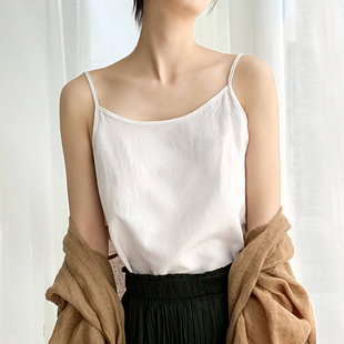 亚麻上 打底背心棉麻宽松内搭外穿圆领无Y袖 苎麻小吊带女夏季 新款
