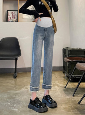 孕妇裤子秋冬款外穿春秋打底直筒裤女冬季加绒加厚牛仔裤大码春装