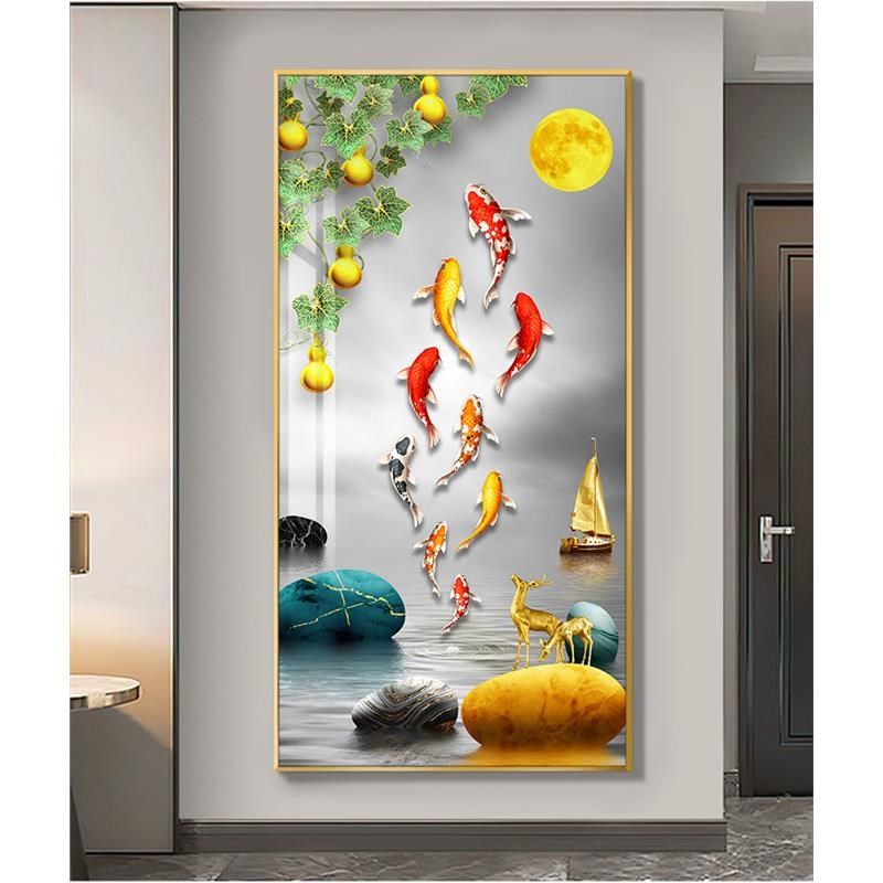入户玄关装饰画现代简约正对门走廊过道竖版挂画九鱼图寓意好壁画,家居饰品,现代装饰画,淘宝优惠券,粉丝福利购,淘宝优惠卷