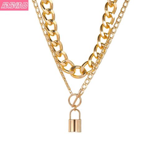 小众高货Punk thick chain double-layer lock necklace Hip hop